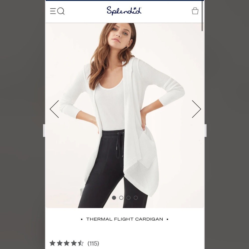 BNWT Splendid Thermal Flight Cardigan - White - Size Medium